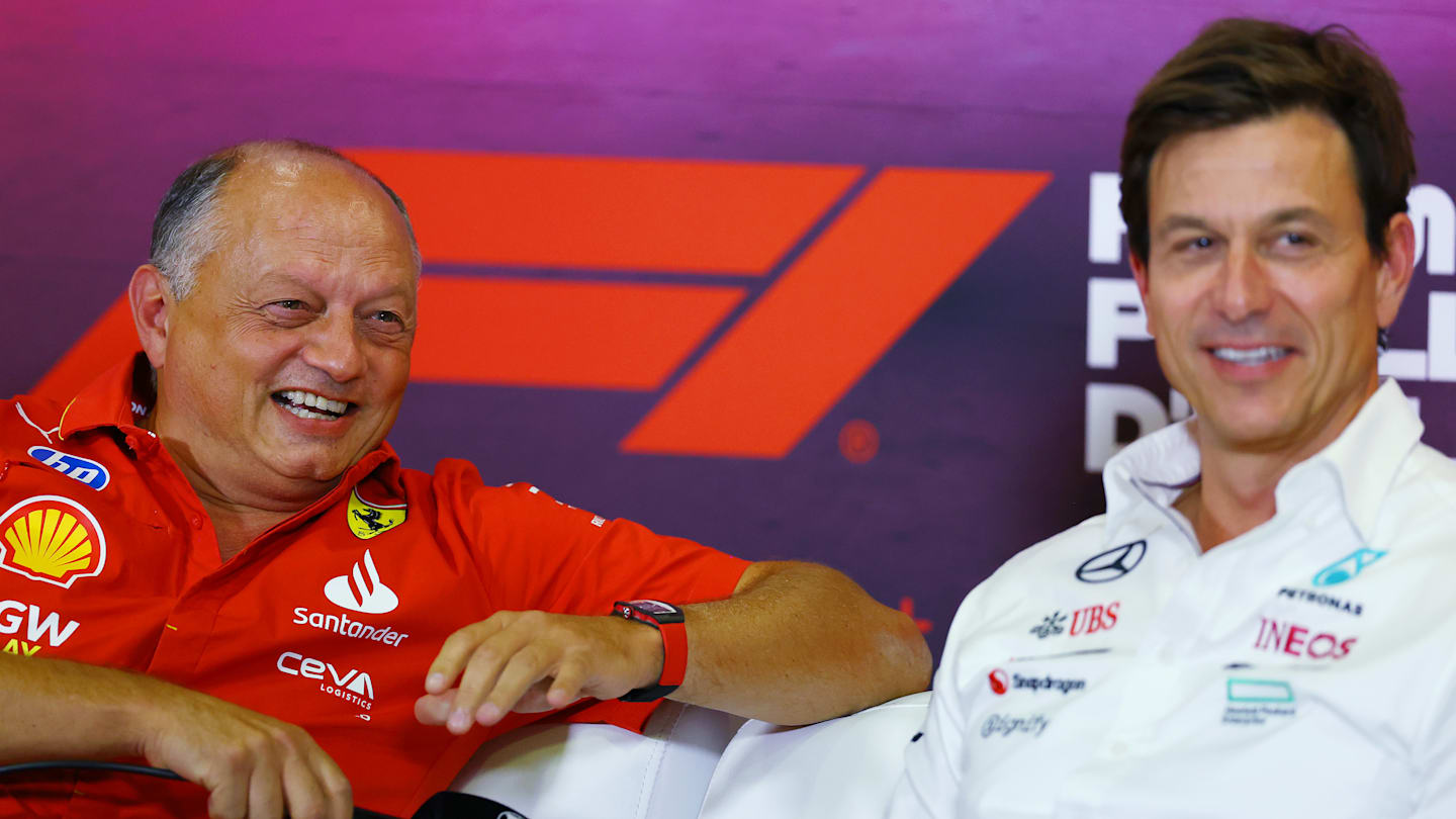 MONZA, ITALY - AUGUST 30: Ferrari Team Principal Frederic Vasseur and Mercedes GP Executive