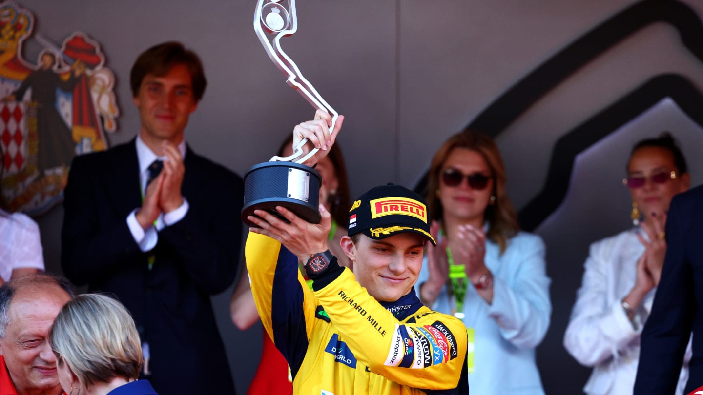 MONTE-CARLO, MONACO - MAY 26: Second placed Oscar Piastri of Australia and McLaren celebrates on