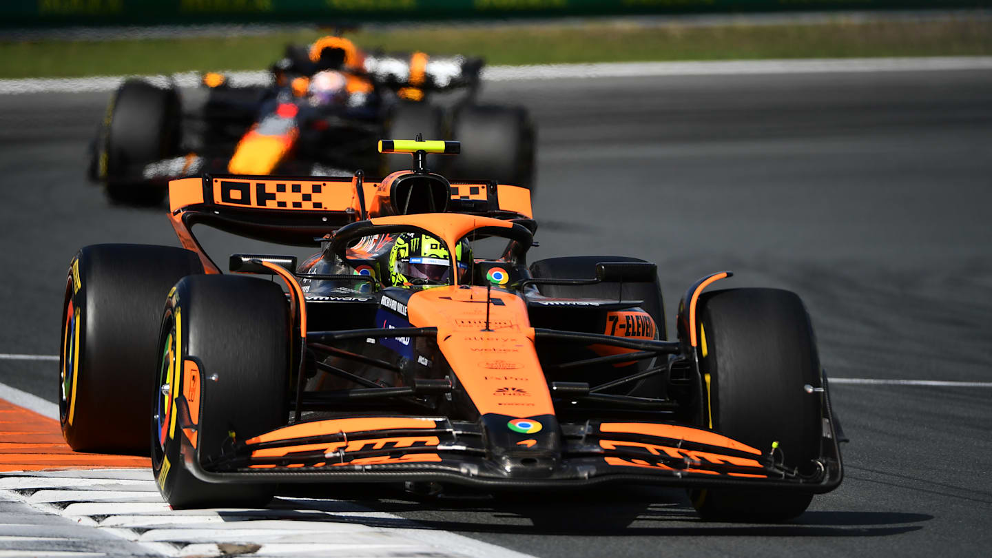 ZANDVOORT, NETHERLANDS - AUGUST 25: Lando Norris of Great Britain driving the (4) McLaren MCL38