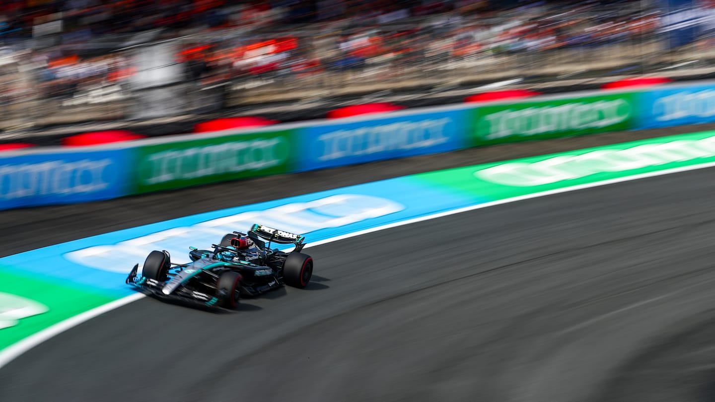 ZANDVOORT, NETHERLANDS - AUGUST 23: George Russell of Mercedes and Great Britain  during practice