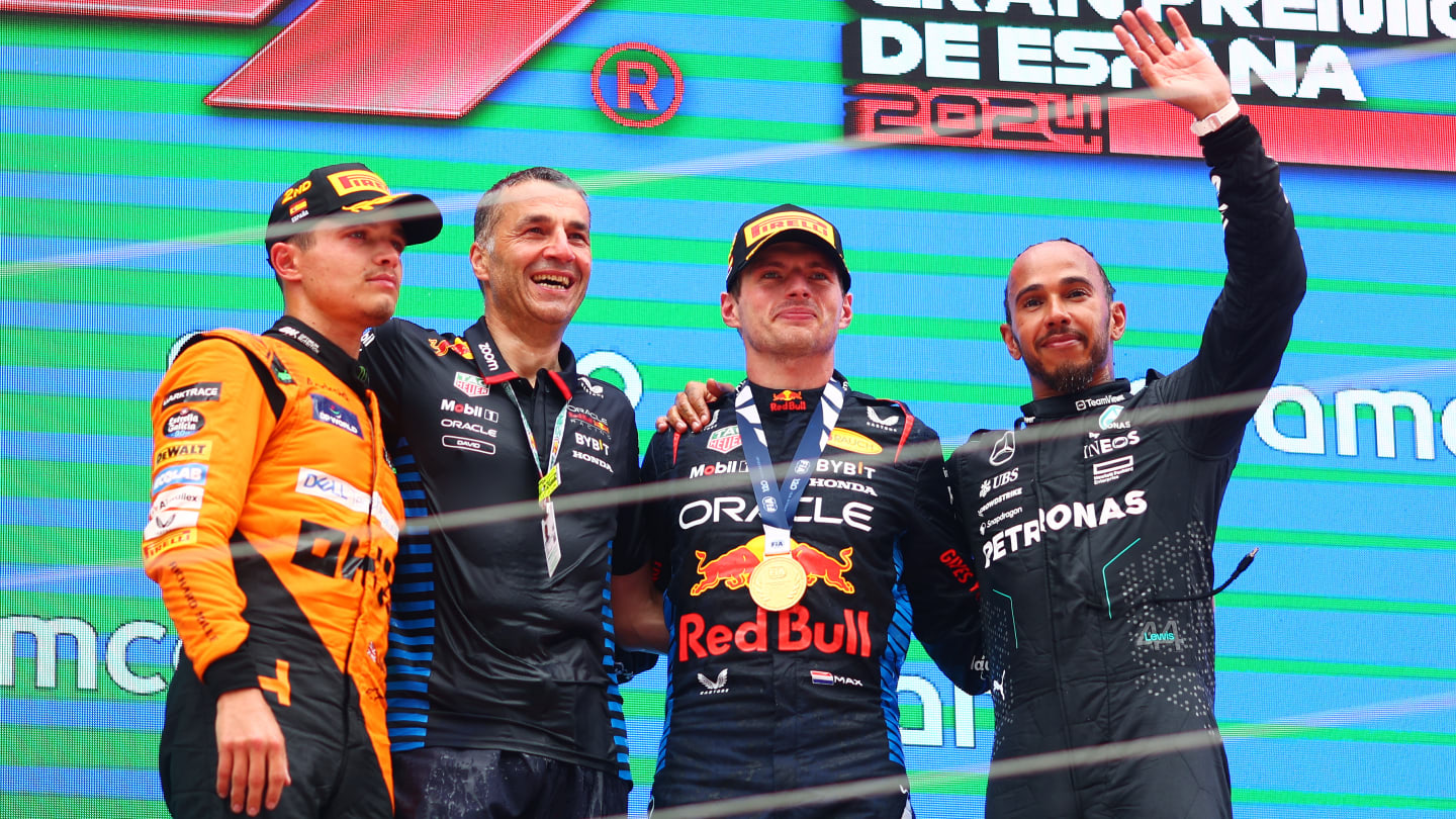 BARCELONA, SPAIN - JUNE 23: Race winner Max Verstappen of the Netherlands and Oracle Red Bull