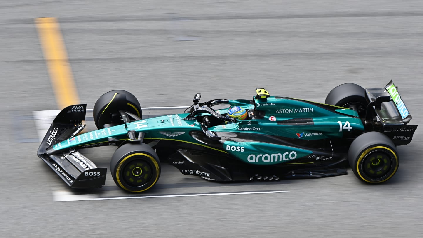 BARCELONA, SPAIN - JUNE 23: Fernando Alonso of Spain driving the (14) Aston Martin AMR24 Mercedes