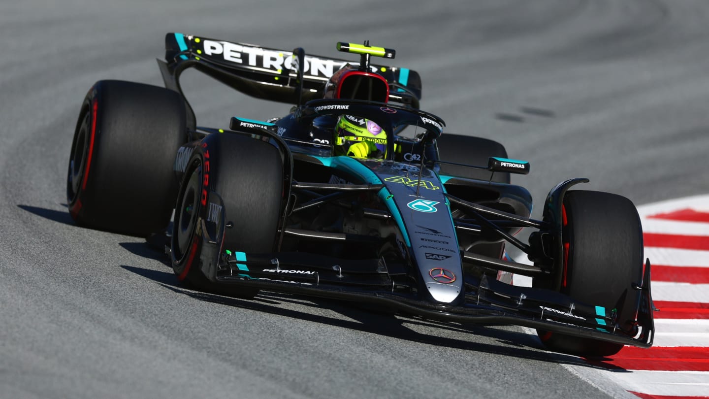 Hamilton in action during Barcelona Practice