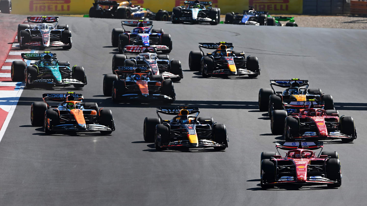 AUSTIN, TEXAS - OCTOBER 20: Charles Leclerc of Monaco driving the (16) Ferrari SF-24 leads Max