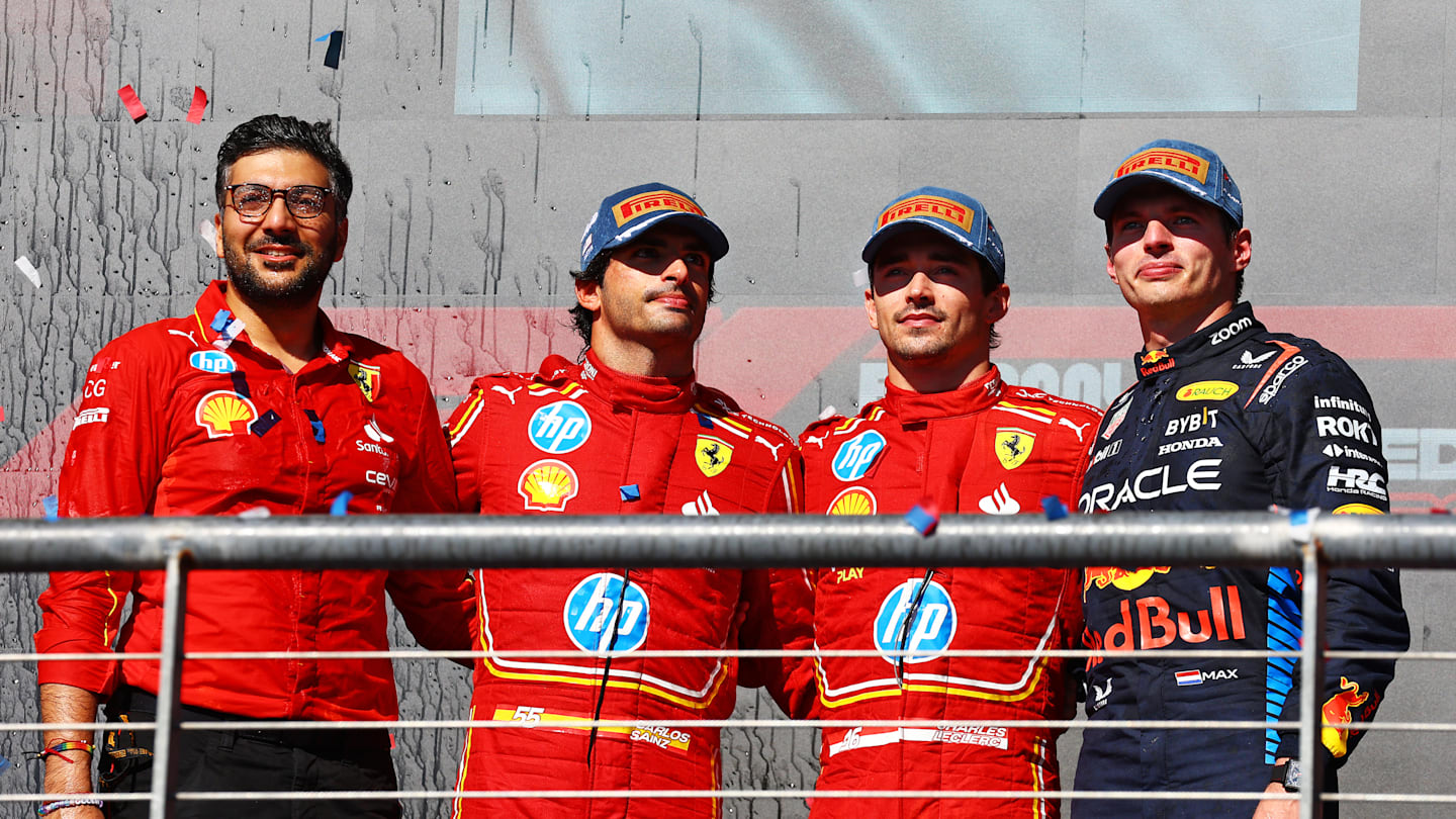 AUSTIN, TEXAS - OCTOBER 20: Race winner Charles Leclerc of Monaco and Ferrari, Second placed Carlos