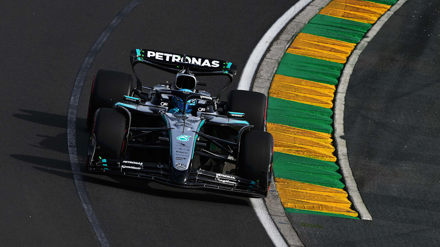 MELBOURNE, AUSTRALIA - MARCH 14: George Russell of Great Britain driving the (63) Mercedes AMG