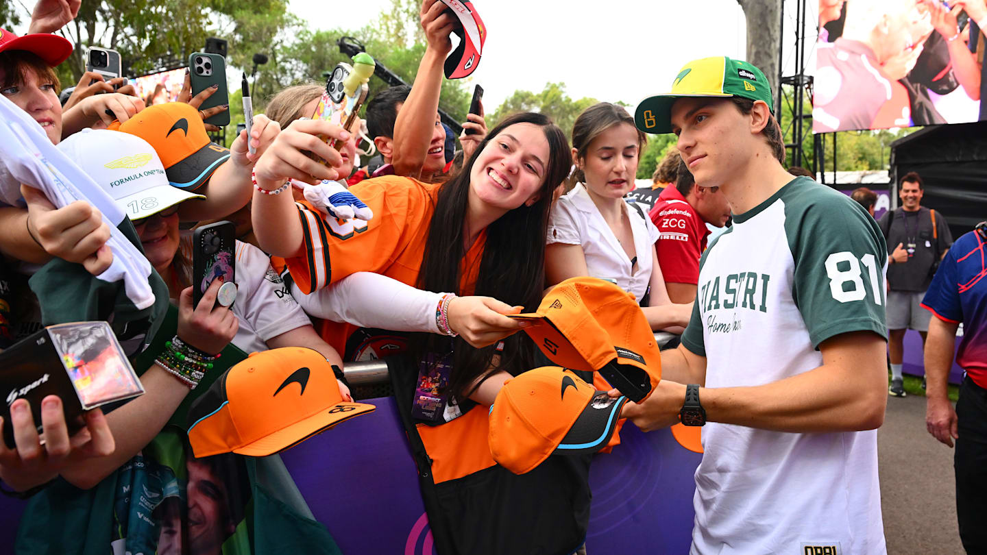 MELBOURNE, AUSTRALIA - MARCH 13: Oscar Piastri of Australia and McLaren meets some fans during