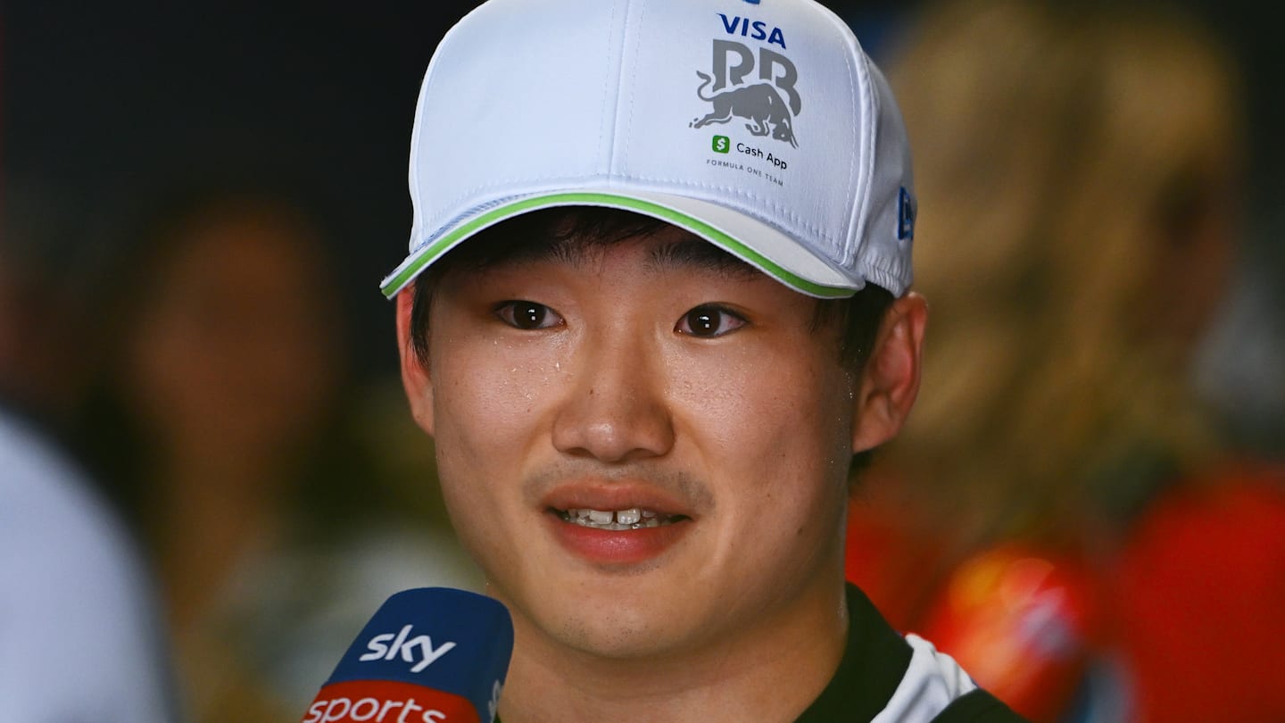 MELBOURNE, AUSTRALIA - MARCH 15: Eighth placed qualifier Yuki Tsunoda of Japan and Visa Cash App