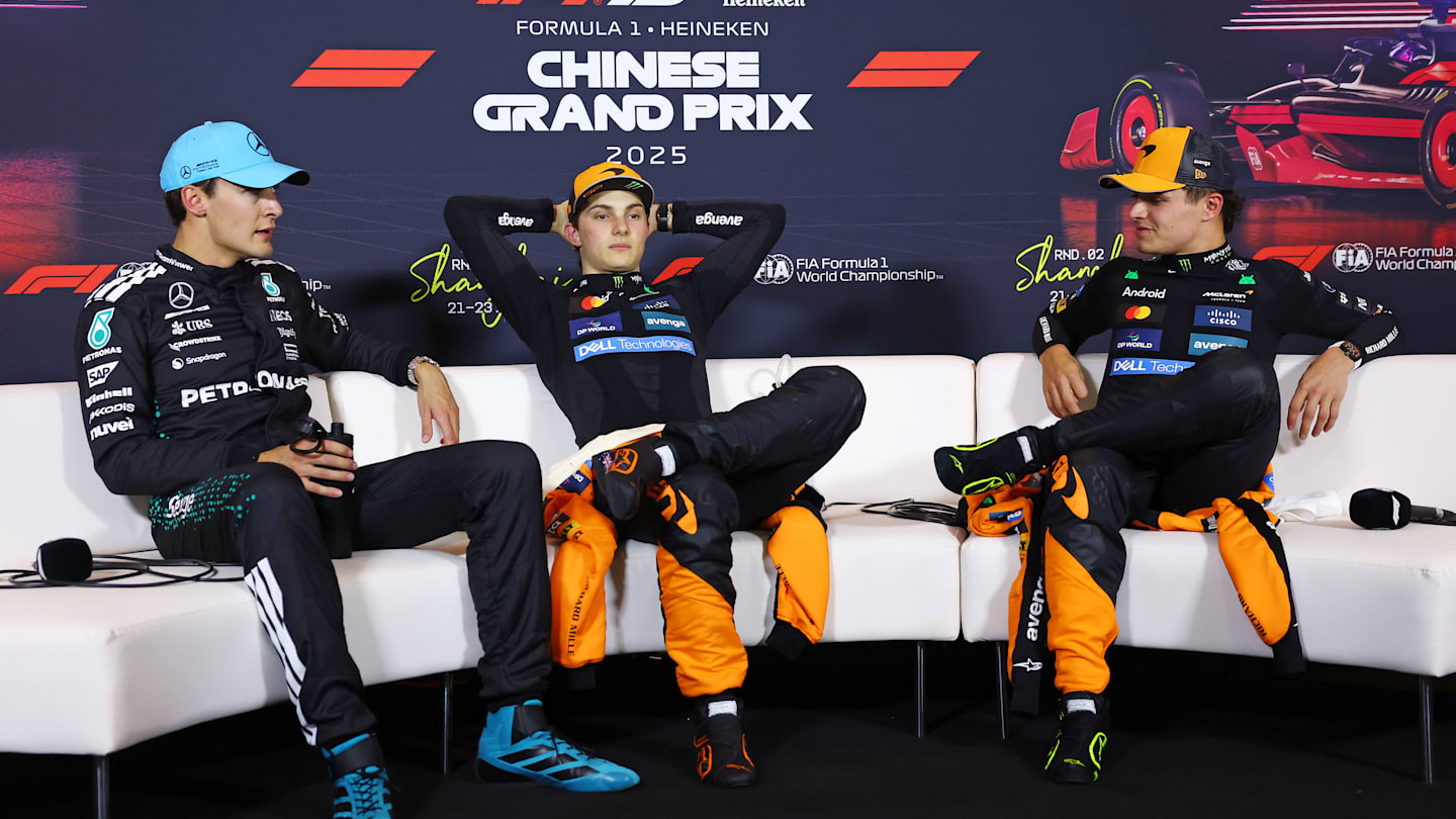 SHANGHAI, CHINA - MARCH 22: Second placed qualifier George Russell of Great Britain and Mercedes