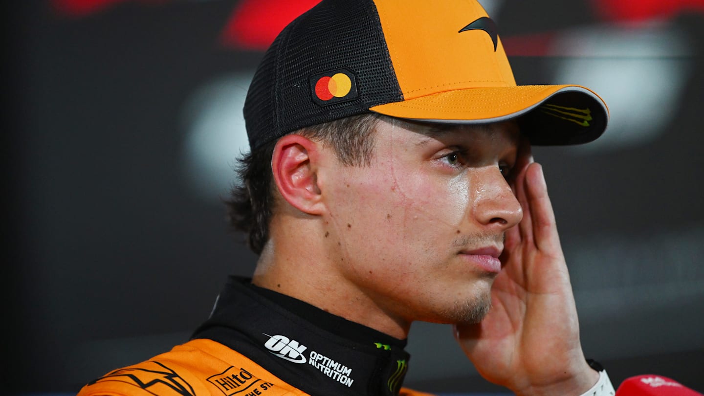 BAHRAIN, BAHRAIN - APRIL 12: Sixth placed qualifier Lando Norris of Great Britain and McLaren looks