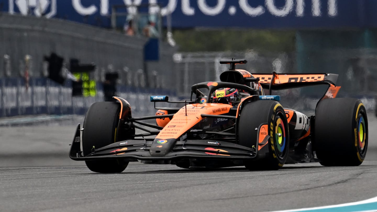 MIAMI, FLORIDA - MAY 04: Oscar Piastri of Australia driving the (81) McLaren MCL39 Mercedes on