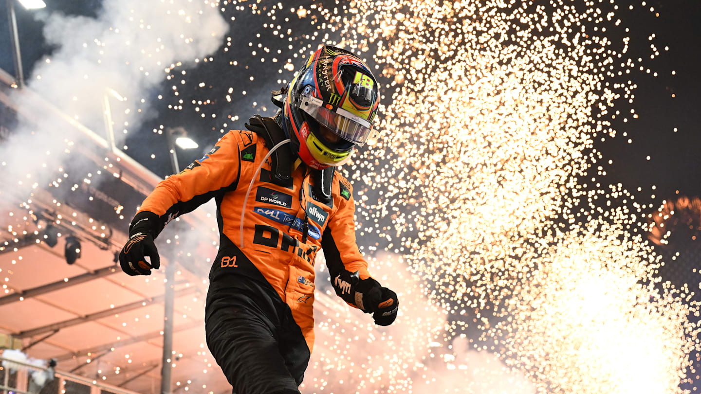JEDDAH, SAUDI ARABIA - APRIL 20: Race winner Oscar Piastri of Australia and McLaren arrives in parc