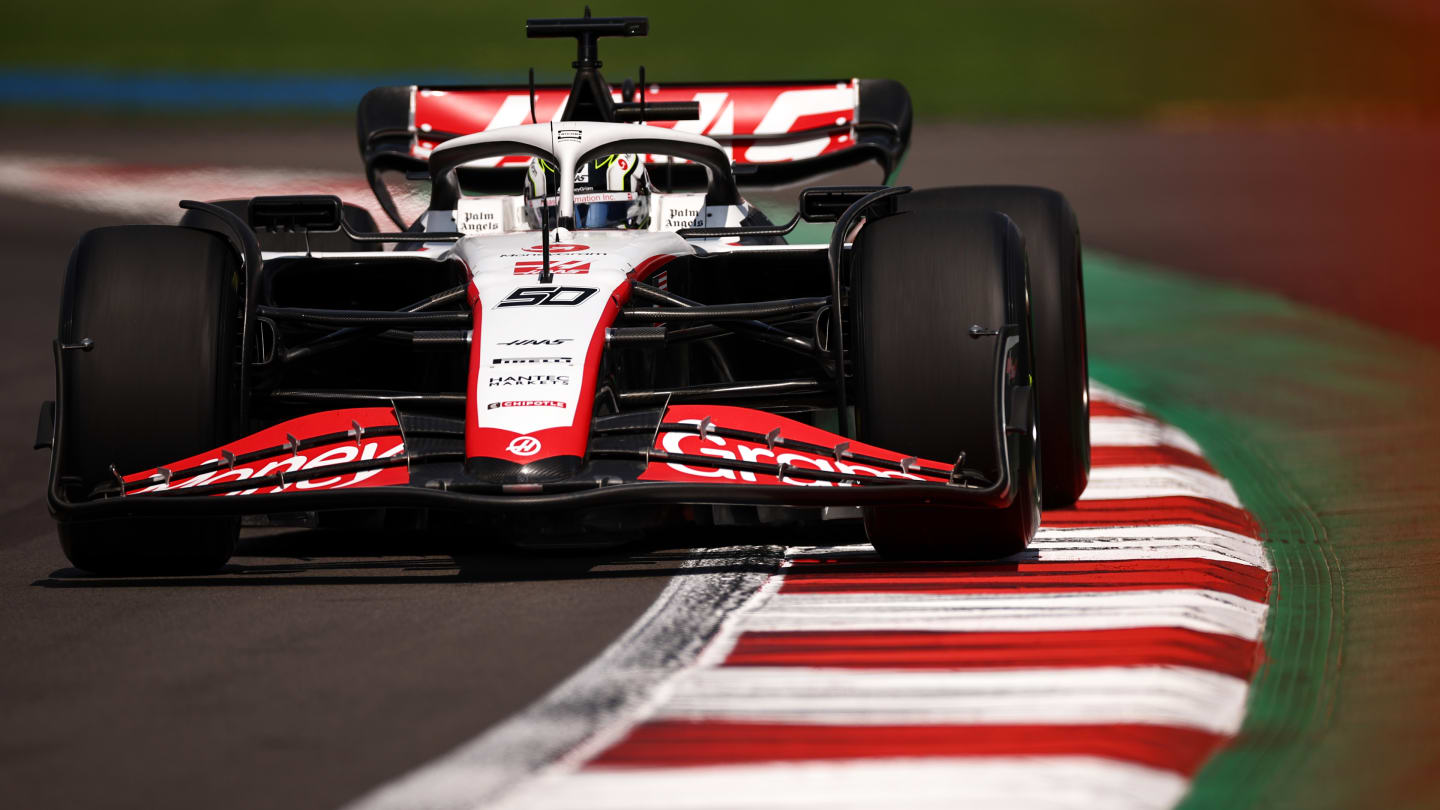 MEXICO CITY, MEXICO - OCTOBER 27: Oliver Bearman of Great Britain driving the (50) Haas F1 VF-23