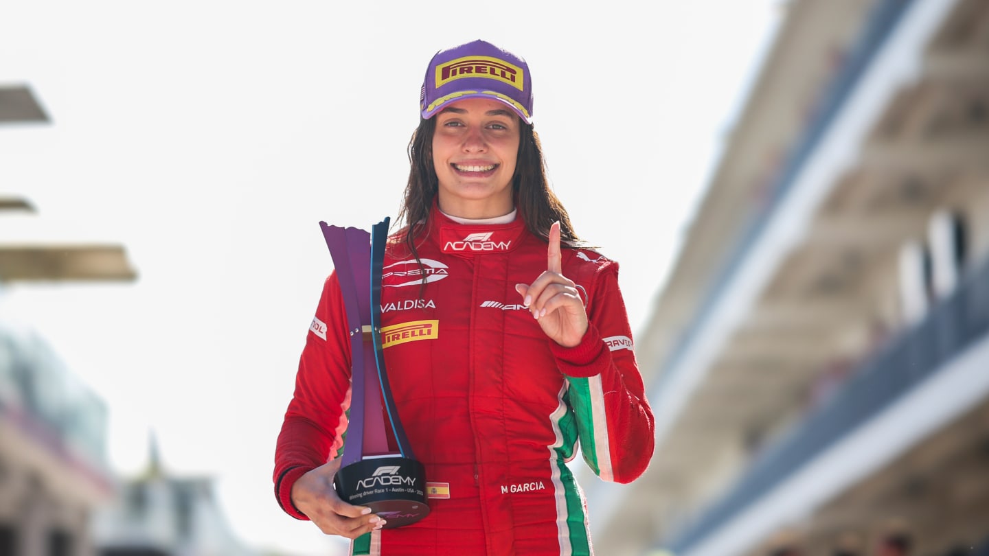 AUSTIN, TEXAS - OCTOBER 21: 2023 F1 Academy Drivers Champion and Race winner Marta Garcia of Spain