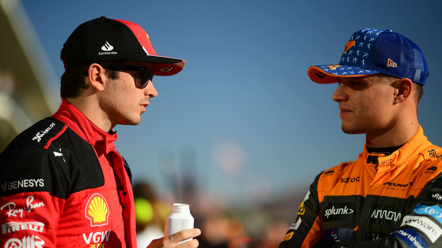 AUSTIN, TEXAS - OCTOBER 20: Pole position qualifier Charles Leclerc of Monaco and Ferrari talks