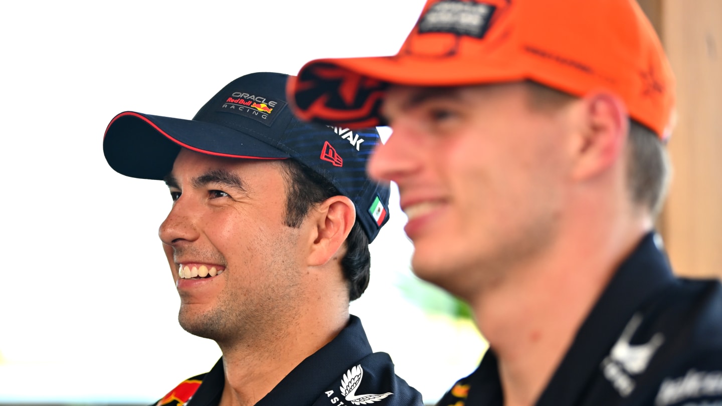 BUDAPEST, HUNGARY - JULY 20: Sergio Perez of Mexico and Oracle Red Bull Racing and Max Verstappen