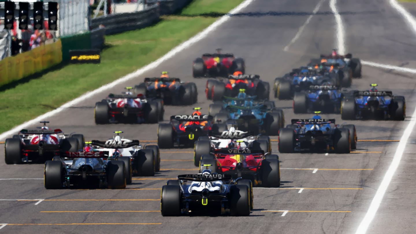 MONZA, ITALY - SEPTEMBER 11: A rear view of the start of the F1 Grand Prix of Italy at Autodromo