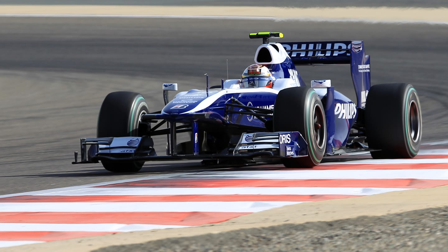 Williams' German driver Nico Hulkenberg drives at the Bahrain international circuit on March 12,