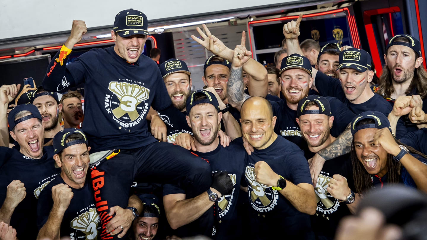 QATAR - Max Verstappen (Red Bull Racing) celebrates his third Formula 1 world championship after