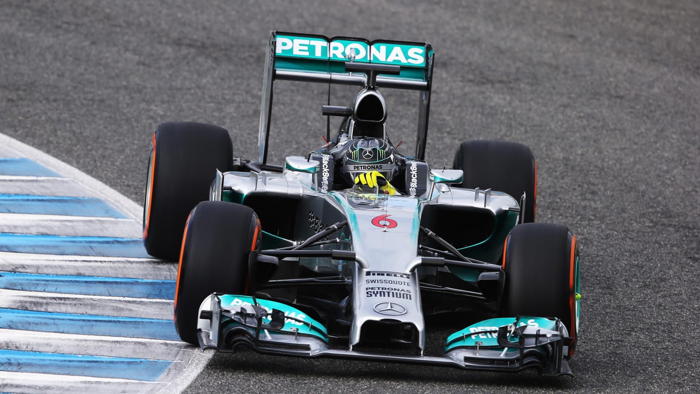 JEREZ DE LA FRONTERA, SPAIN - JANUARY 29:  Nico Rosberg of Germany and Mercedes GP drives the new