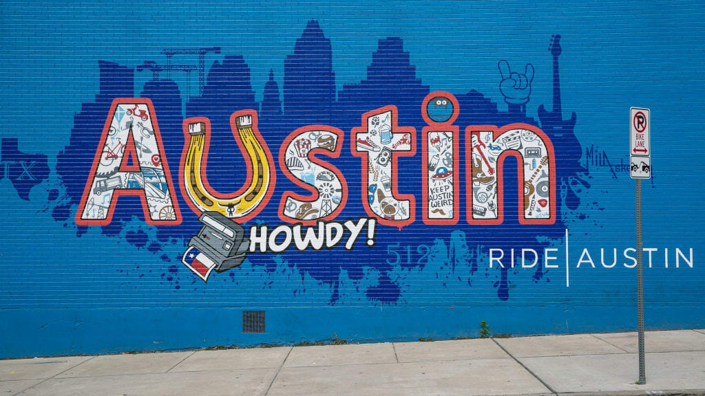 AUSTIN, TX - APRIL 14:  A colorful downtown wall mural is viewed along 6th Street on April 14,
