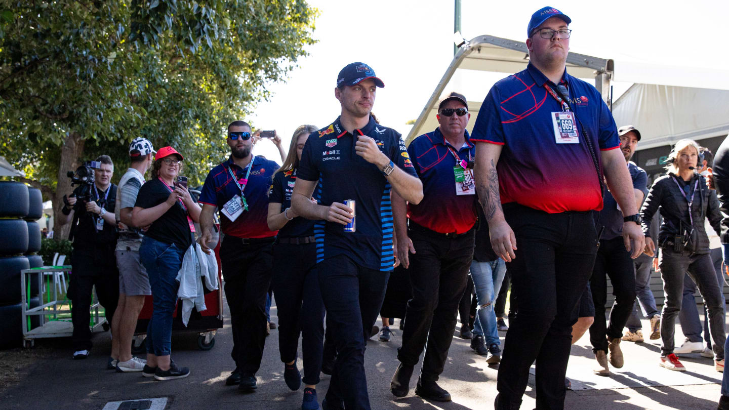 MELBOURNE, AUSTRALIA - MARCH 24: Max Verstappen of the Netherlands and Oracle Red Bull Racing walks