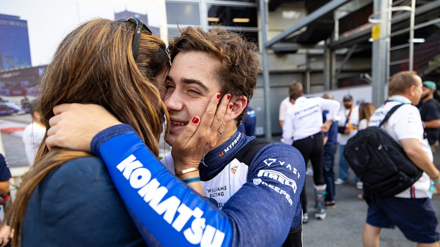 BAKU, AZERBAIJAN - SEPTEMBER 14: Franco Colapinto of Argentina and Williams F1 team hugs his