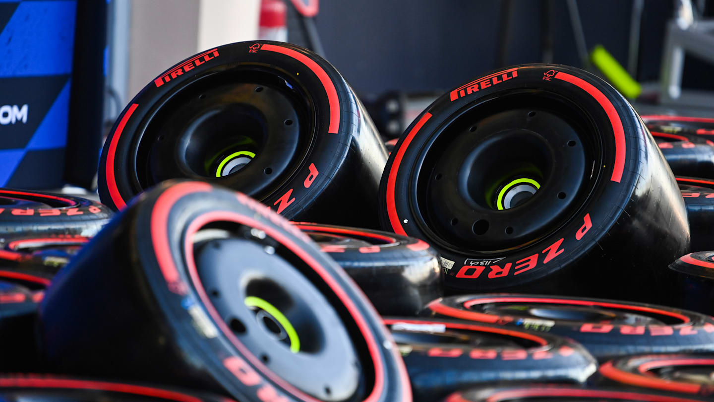 BAHRAIN INTERNATIONAL CIRCUIT, BAHRAIN - FEBRUARY 27: Pirelli tyres in the paddock during the