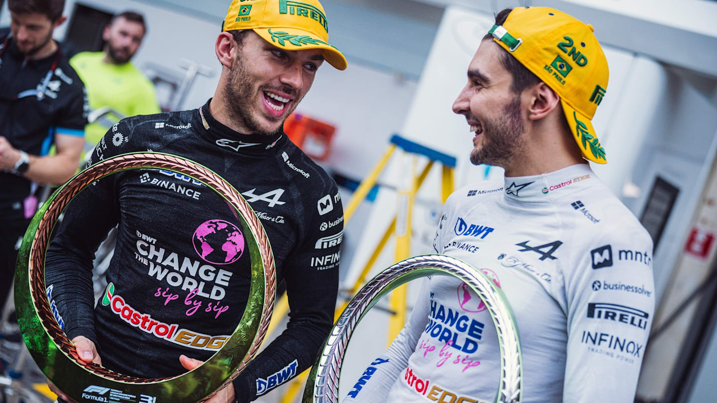SAO PAULO, BRAZIL - NOVEMBER 03: Second placed Esteban Ocon of France and Alpine F1 and Third