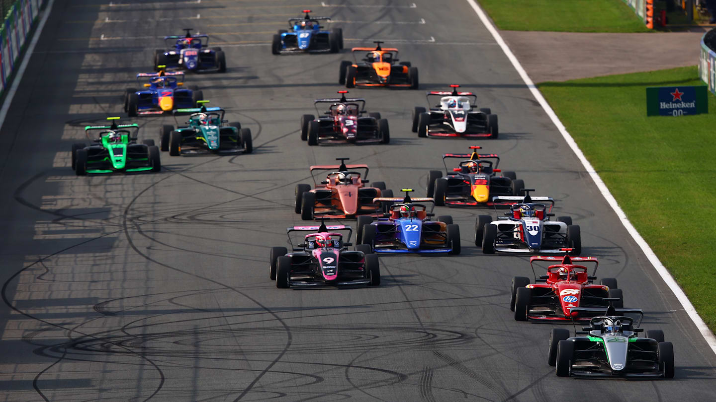 ZANDVOORT, NETHERLANDS - AUGUST 25: Doriane Pin of France and PREMA Racing (28) leads the field at