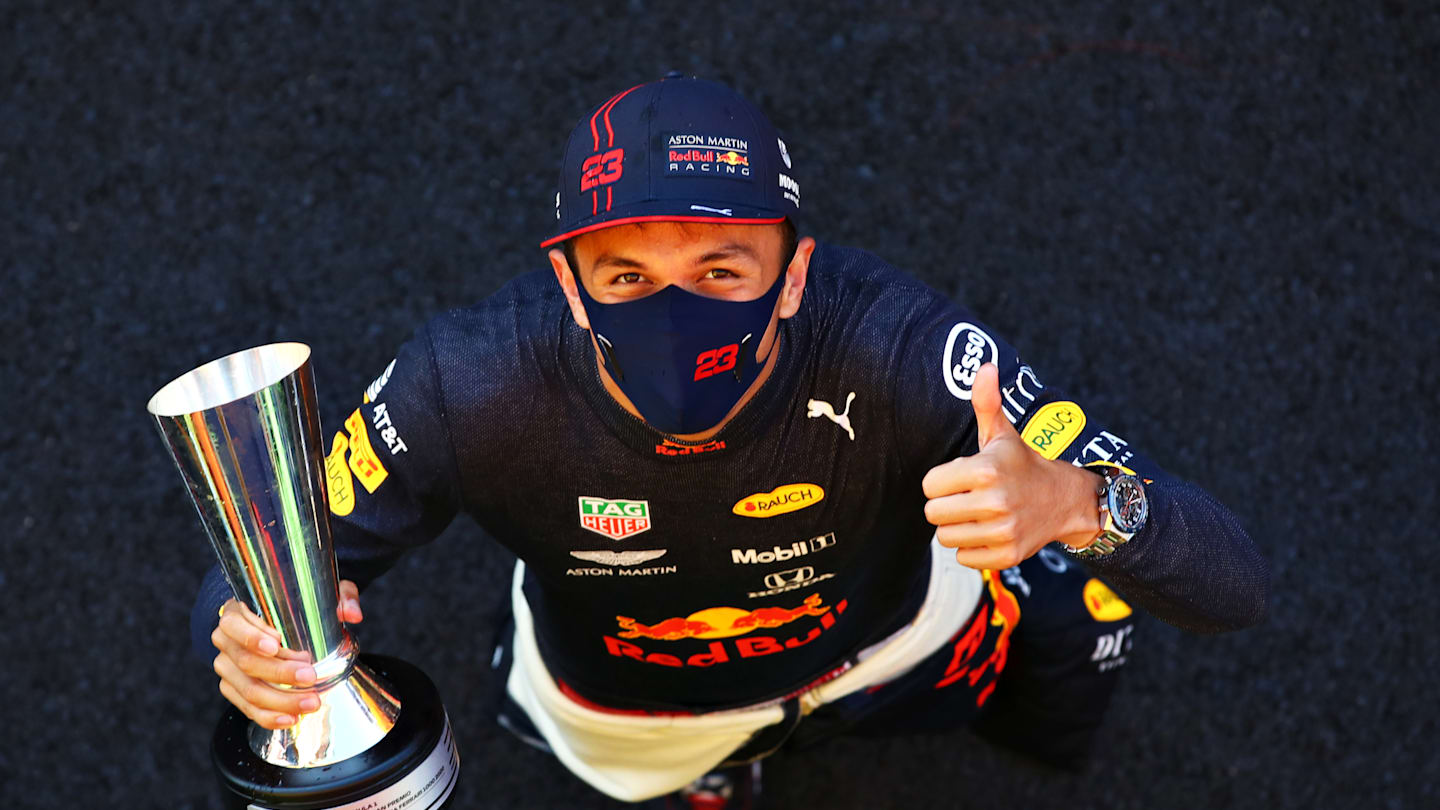 SCARPERIA, ITALY - SEPTEMBER 13: Third placed Alexander Albon of Thailand and Red Bull Racing