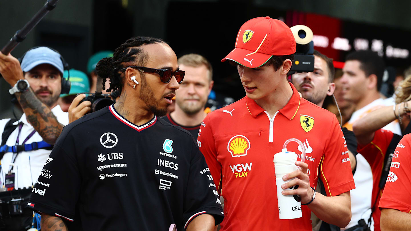 JEDDAH, SAUDI ARABIA - MARCH 09: Oliver Bearman of Great Britain and Ferrari and Lewis Hamilton of