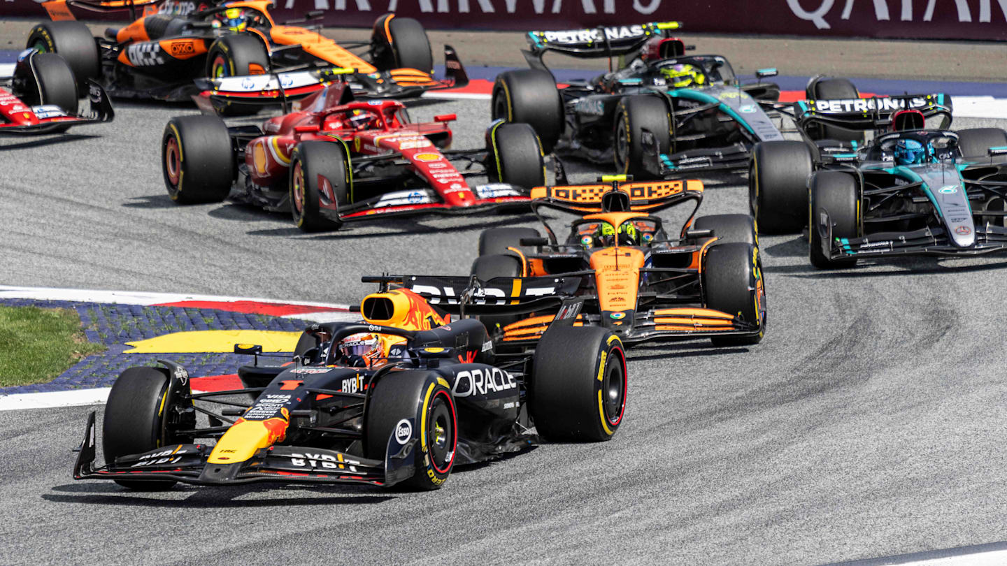 SPIELBERG, AUSTRIA - JUNE 30: Max Verstappen of Netherlands and Red Bull in the lead in the first