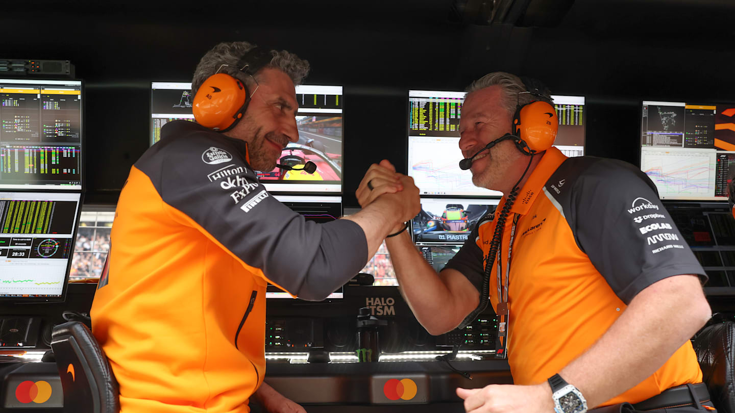 SHANGHAI, CHINA - MARCH 23: Andrea Stella, Team Principal of McLaren and Zak Brown, Chief Executive