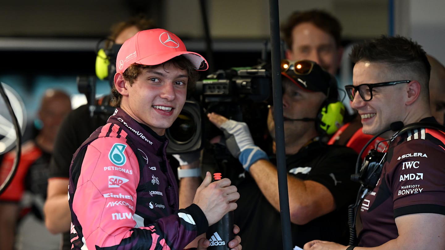 MIAMI, FLORIDA - MAY 02: Sprint Pole qualifier Andrea Kimi Antonelli of Italy and Mercedes AMG