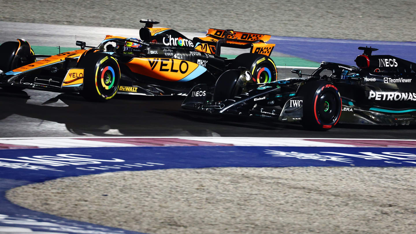 LUSAIL CITY, QATAR - OCTOBER 07: George Russell of Great Britain driving the (63) Mercedes AMG