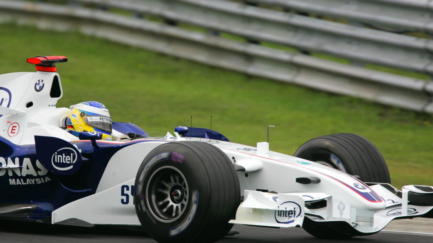 Budapest, HUNGARY:  German BMW Sauber driver Nick Heidfeld drives his car at the Hungaroring