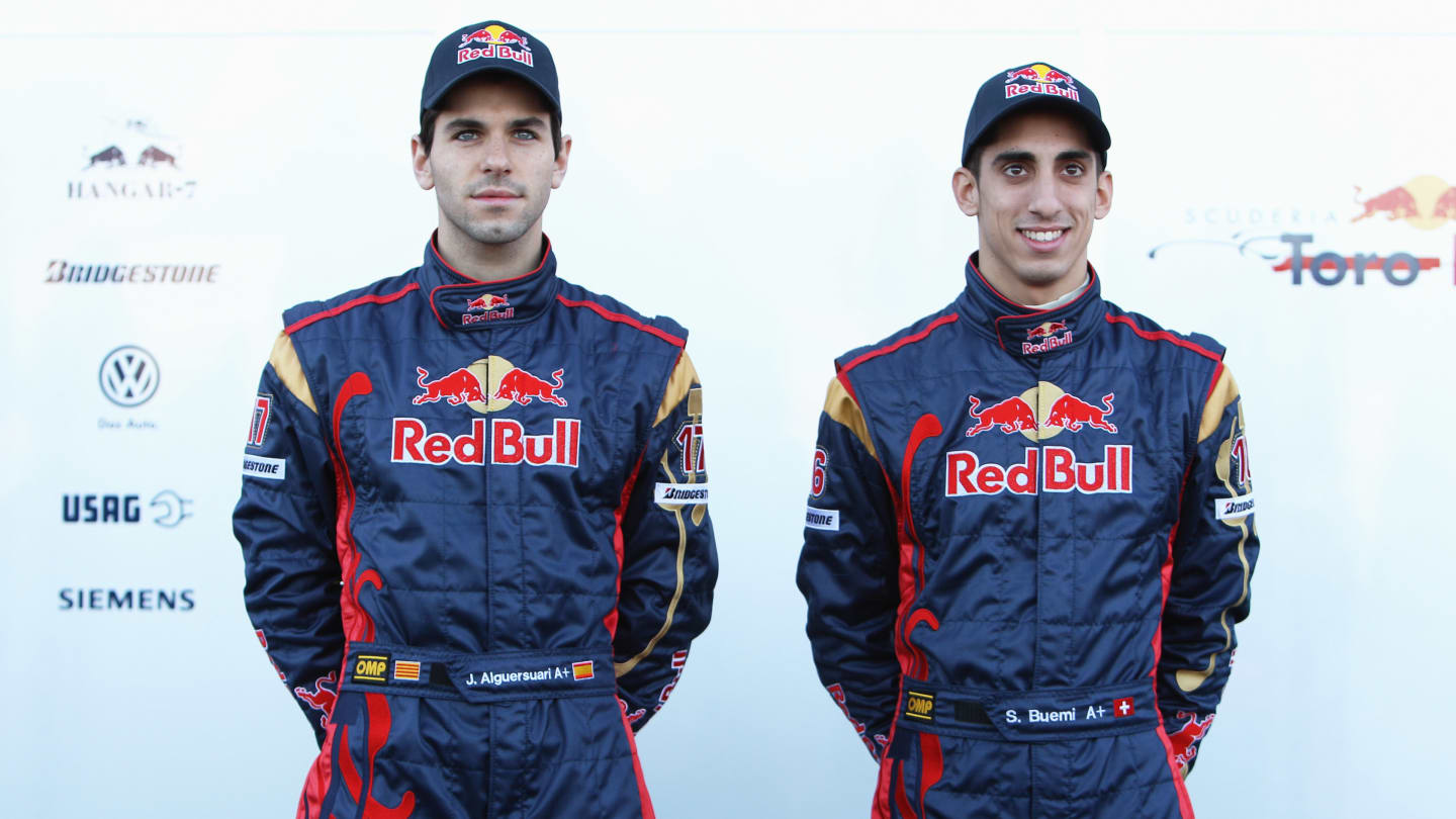 VALENCIA, SPAIN - FEBRUARY 01:  Sebastien Buemi (R) of Switzerland and Jaime Alguersuari (L) of