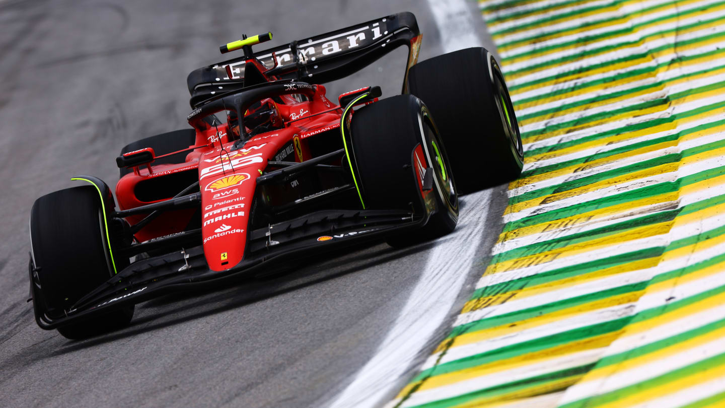 SAO PAULO, BRAZIL - NOVEMBER 03: Carlos Sainz of Spain driving (55) the Ferrari SF-23 on track