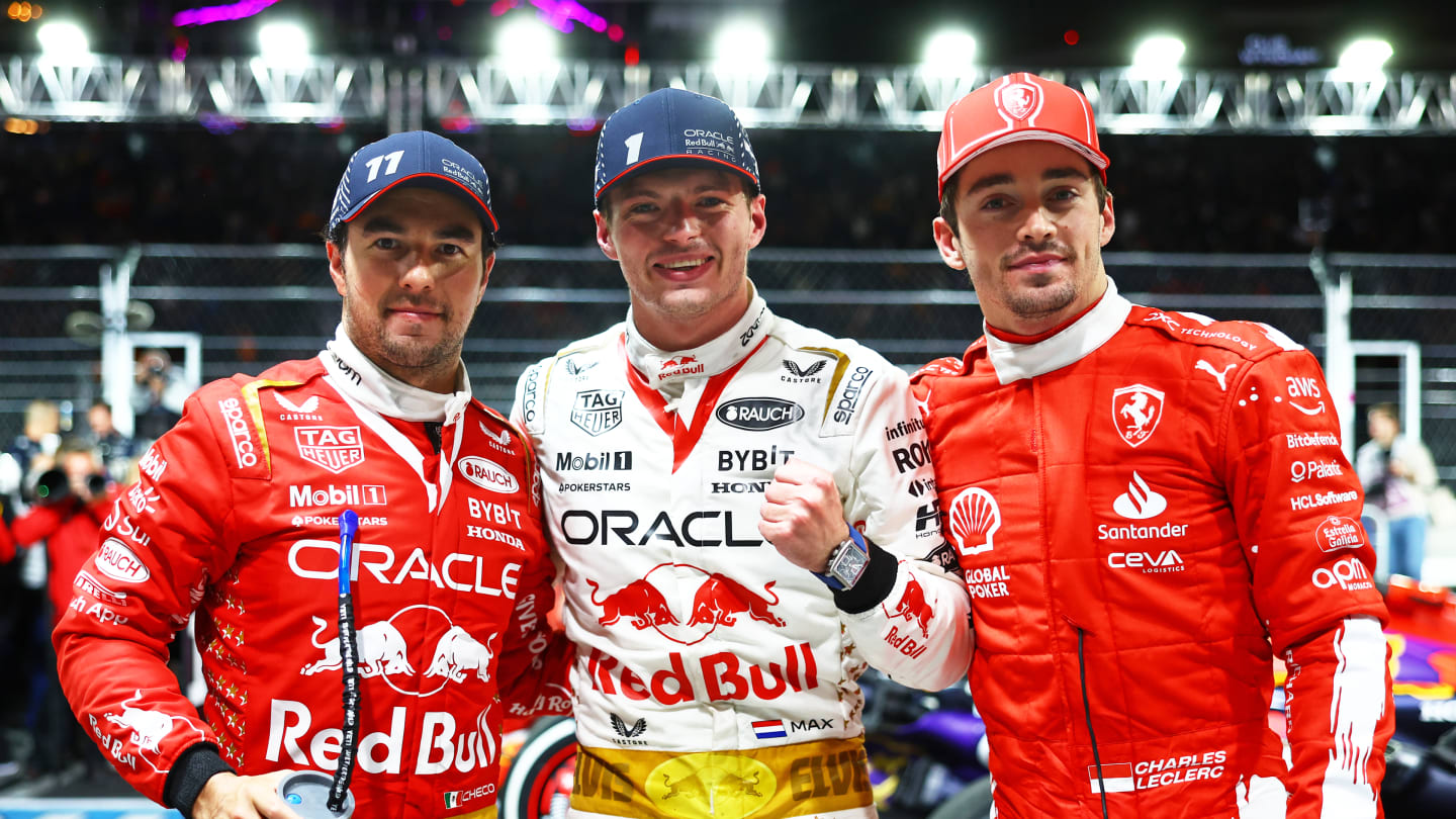 LAS VEGAS, NEVADA - NOVEMBER 18: Race winner Max Verstappen of the Netherlands and Oracle Red Bull