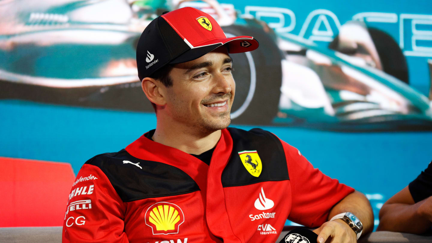 MIAMI, FLORIDA - MAY 04: Charles Leclerc of Monaco and Ferrari attends the Drivers Press Conference