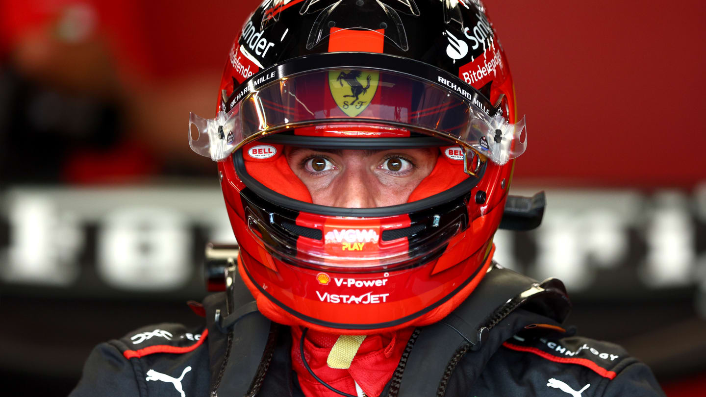 SINGAPORE, SINGAPORE - SEPTEMBER 15: Carlos Sainz of Spain and Ferrari prepares to drive in the