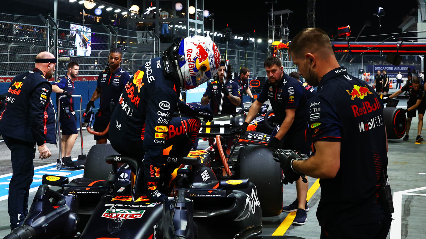 SINGAPORE, SINGAPORE - SEPTEMBER 16: 11th placed qualifier Max Verstappen of the Netherlands and