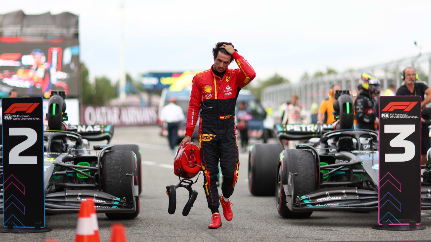 BARCELONA, SPAIN - JUNE 04: fifth placed Carlos Sainz of Spain and Ferrari walks in parc ferme