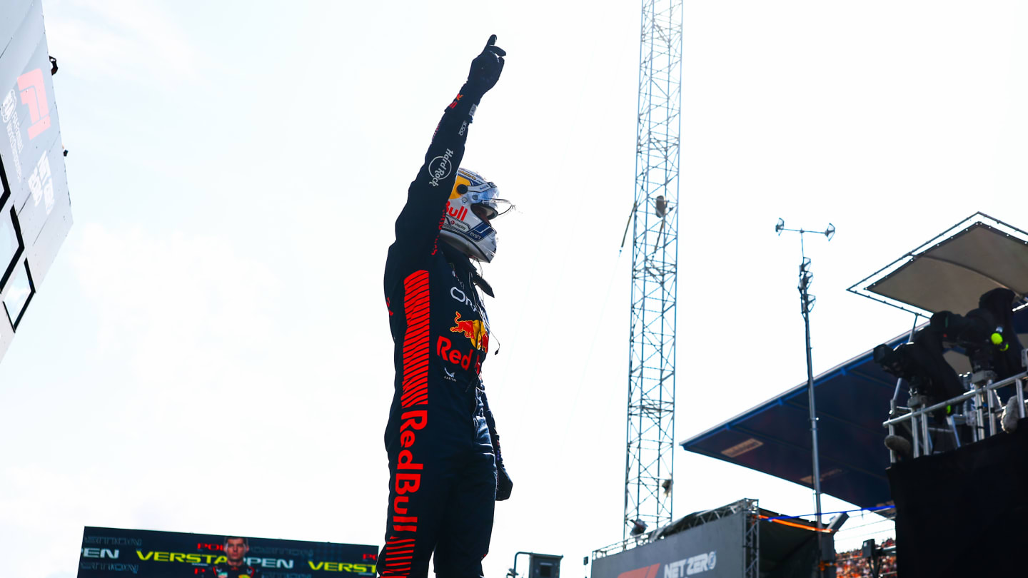 ZANDVOORT, NETHERLANDS - AUGUST 26: Pole position qualifier Max Verstappen of the Netherlands and