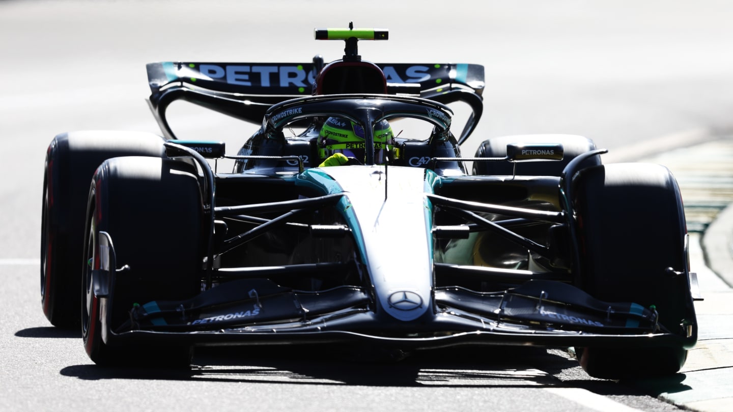 MELBOURNE, AUSTRALIA - MARCH 23: Lewis Hamilton of Great Britain driving the (44) Mercedes AMG