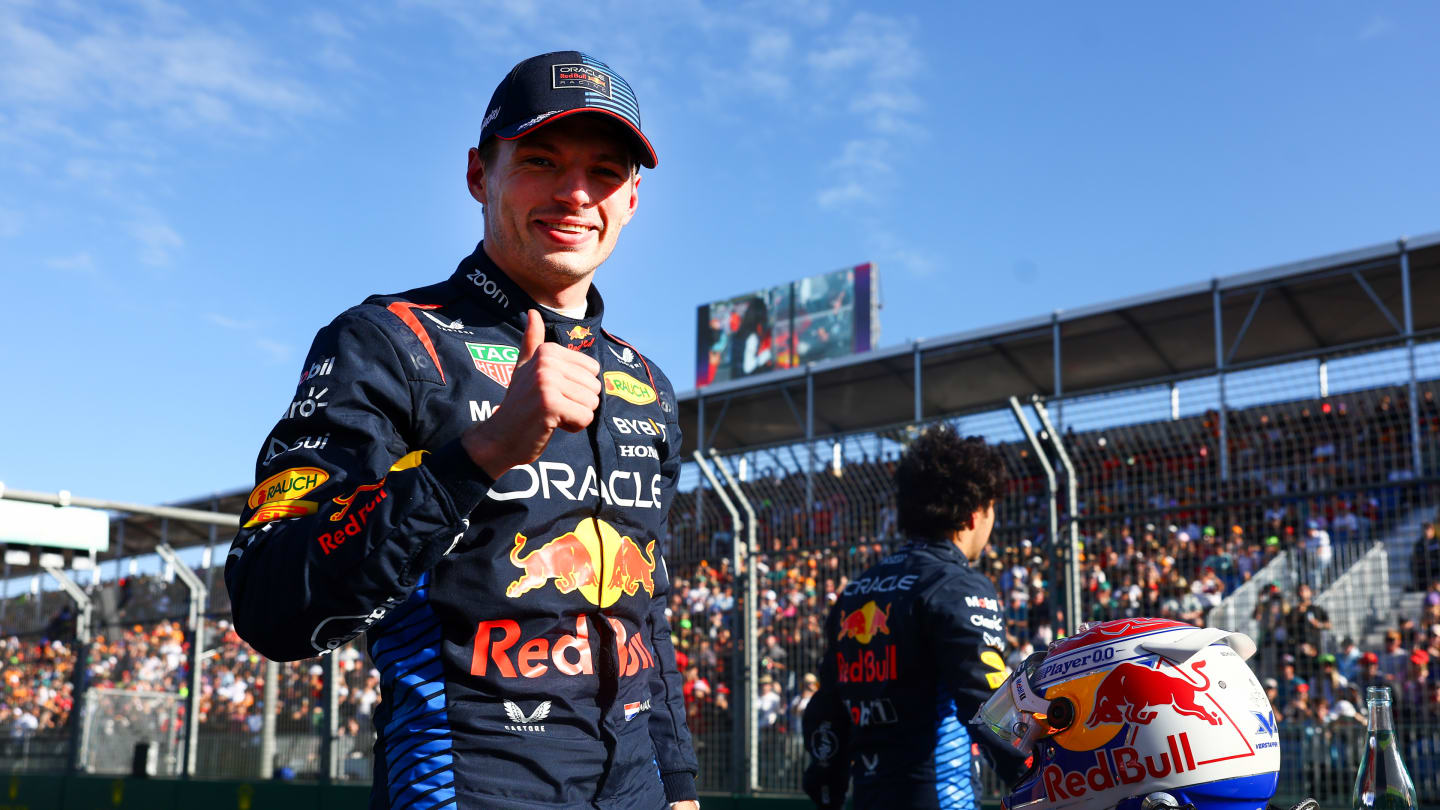 MELBOURNE, AUSTRALIA - MARCH 23: Pole position qualifier Max Verstappen of the Netherlands and