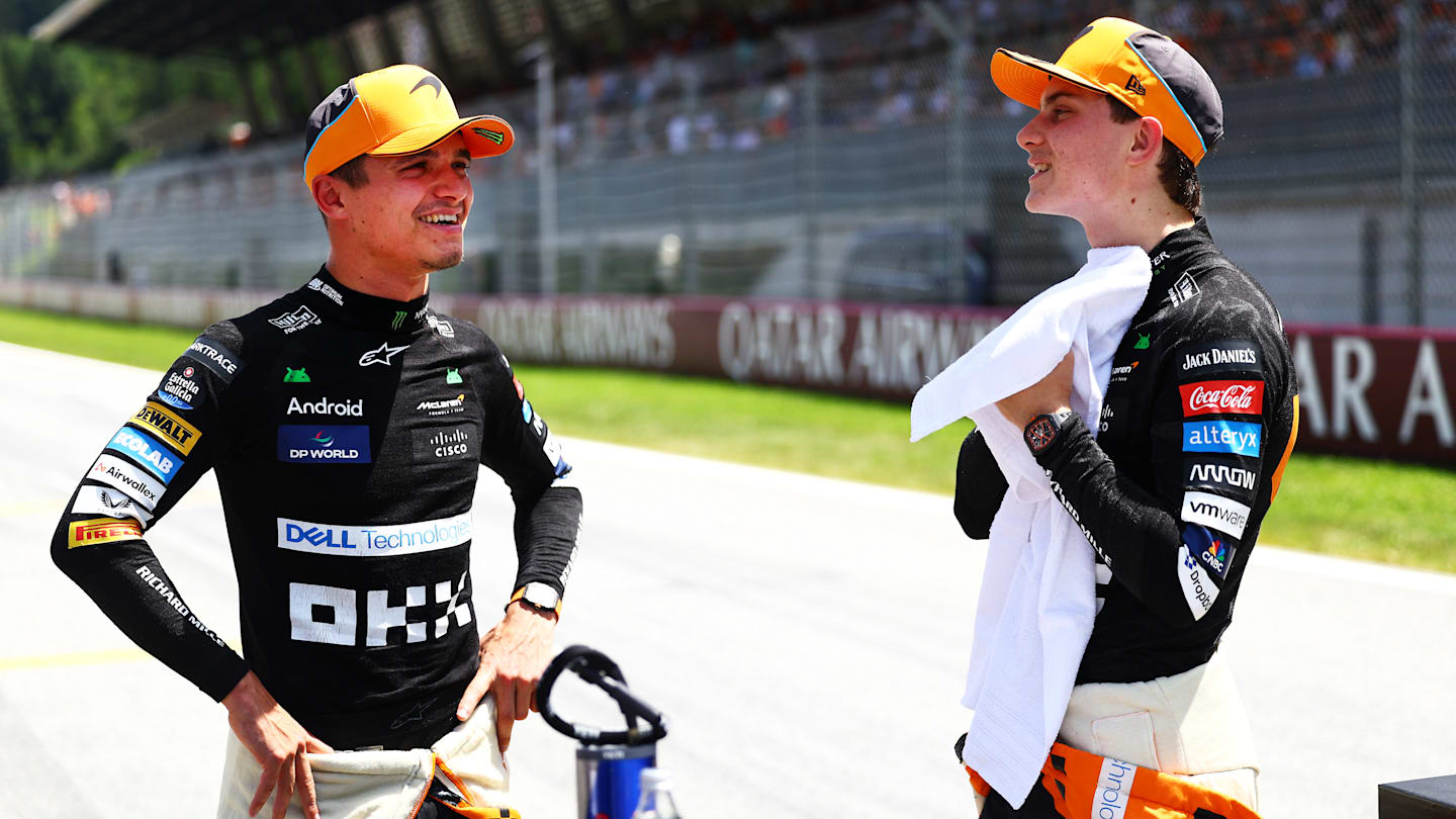 SPIELBERG, AUSTRIA - JUNE 29: Third placed Lando Norris of Great Britain and McLaren and Second