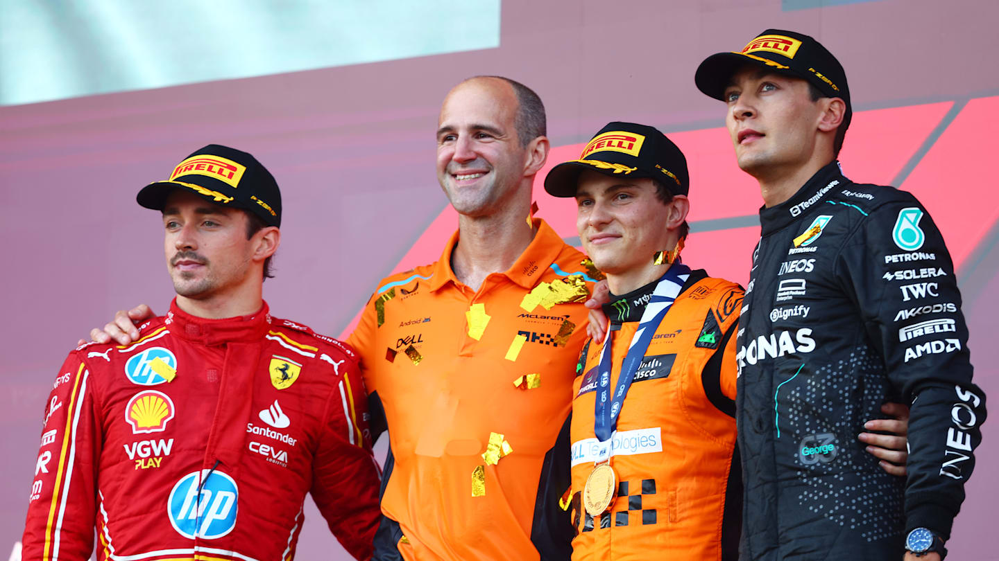 BAKU, AZERBAIJAN - SEPTEMBER 15: Race winner Oscar Piastri of Australia and McLaren, Second placed