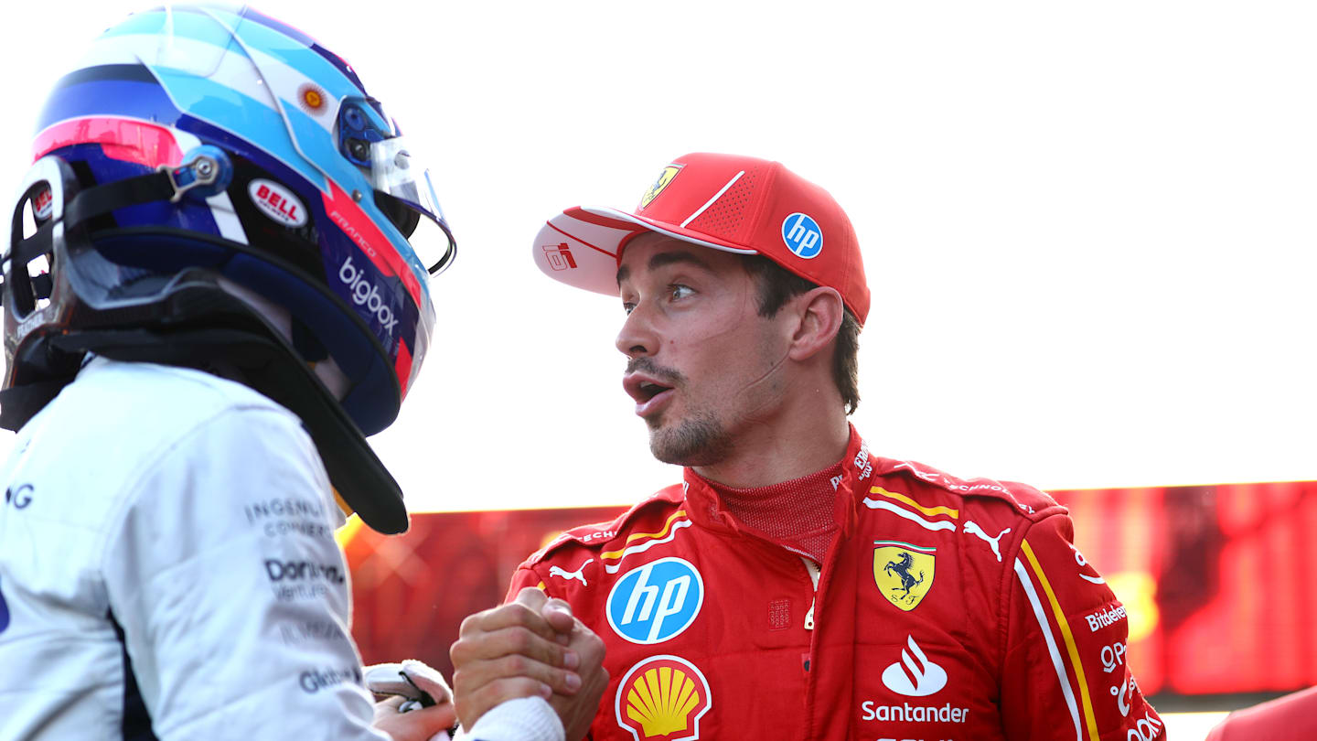 BAKU, AZERBAIJAN - SEPTEMBER 14: Pole position qualifier Charles Leclerc of Monaco and Ferrari